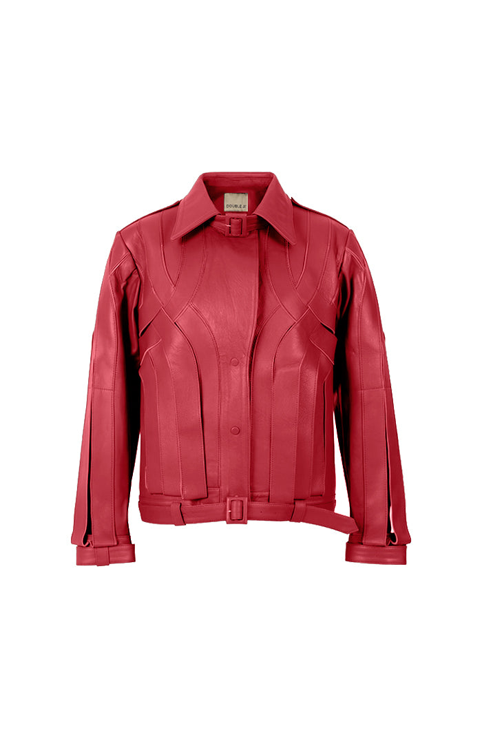 Brianna Oversized Leather Jacket Red