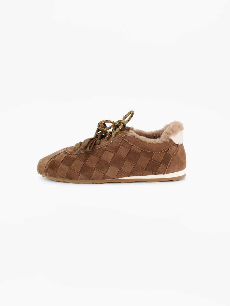 Erin Mouton Dark Brown Woven Suede Sneaker